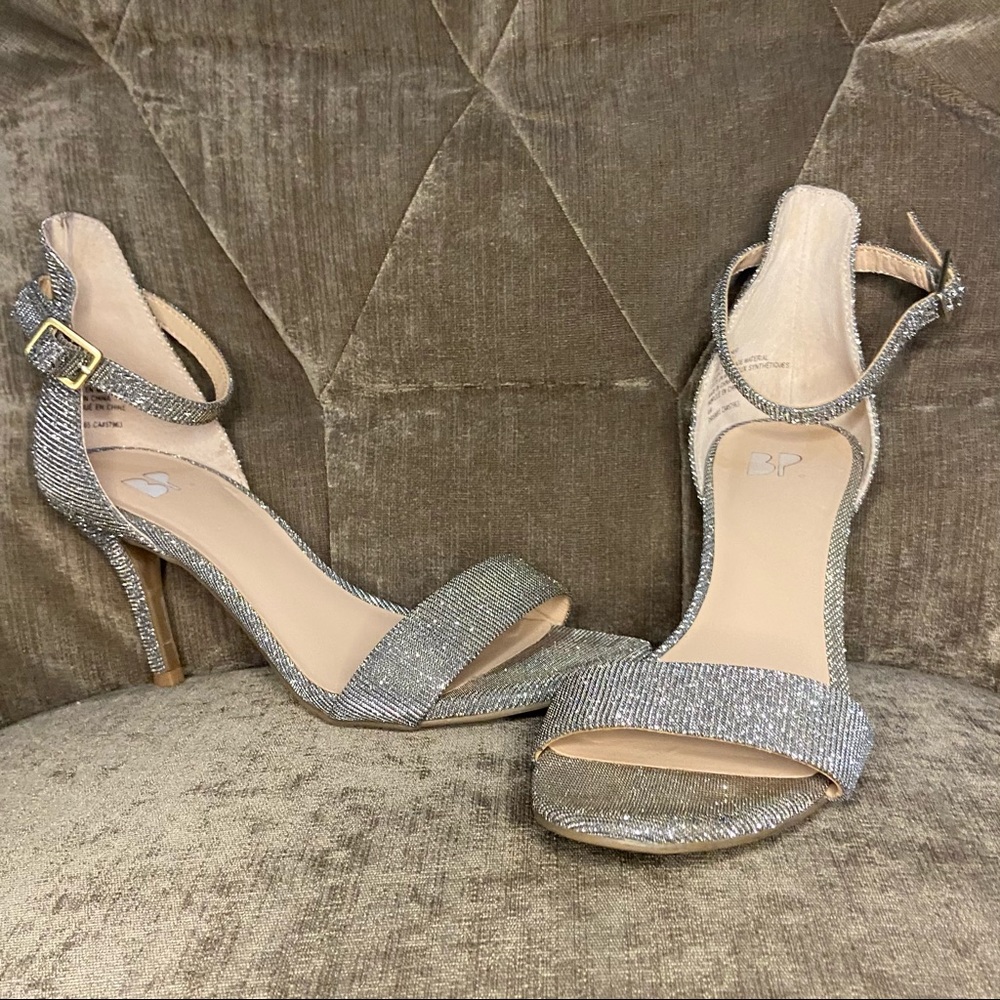 BP Silver Glitter Strappy Stiletto Heels